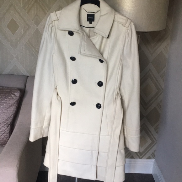 Express Jackets & Blazers - Express Cream Pea Coat With Layered Ruffle Trim